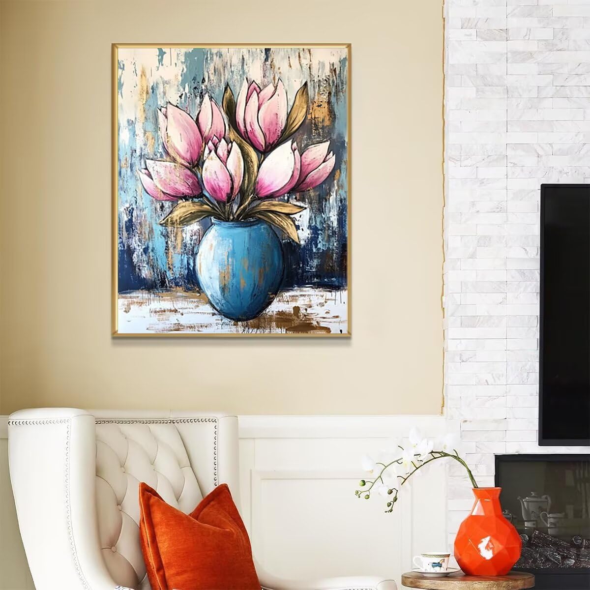 Dipingere con i Numeri Fiore, Paint by Numbers Adulti Vaso, Fai da te Creativi Adulti Quadri da Dipingere Numerati Kit per Decorazione Della Parete di Casa, Regalo 70x95 cm Nessuna cornice 5W-Z