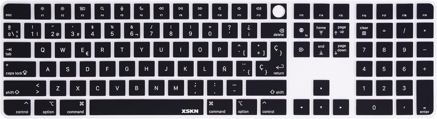 XSKN Spanish Black Silicone Keyboard Cover Skin for 2021 iMac Magic Keyboard with Touch ID and Numeric Keypad A2520 Keyboard EU US Common Version