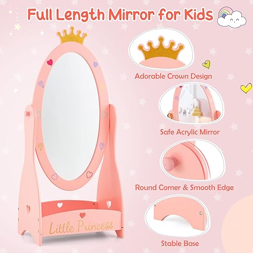 Miniatura 20 de Costzon Juego de tocador para niños, juego de tocador para niñas con espejo y taburete, tocador de maquillaje de princesa con cajón, tabla de