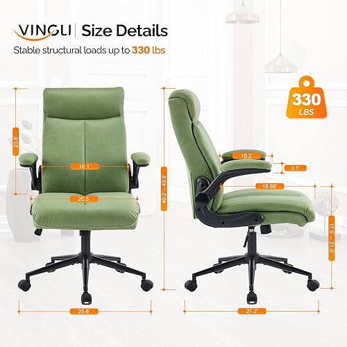 Miniatura 2 de VINGLI Silla de escritorio ergonómica rodante con brazos abatibles acolchados, silla ejecutiva giratoria de 360 con respaldo alto para computadora,
