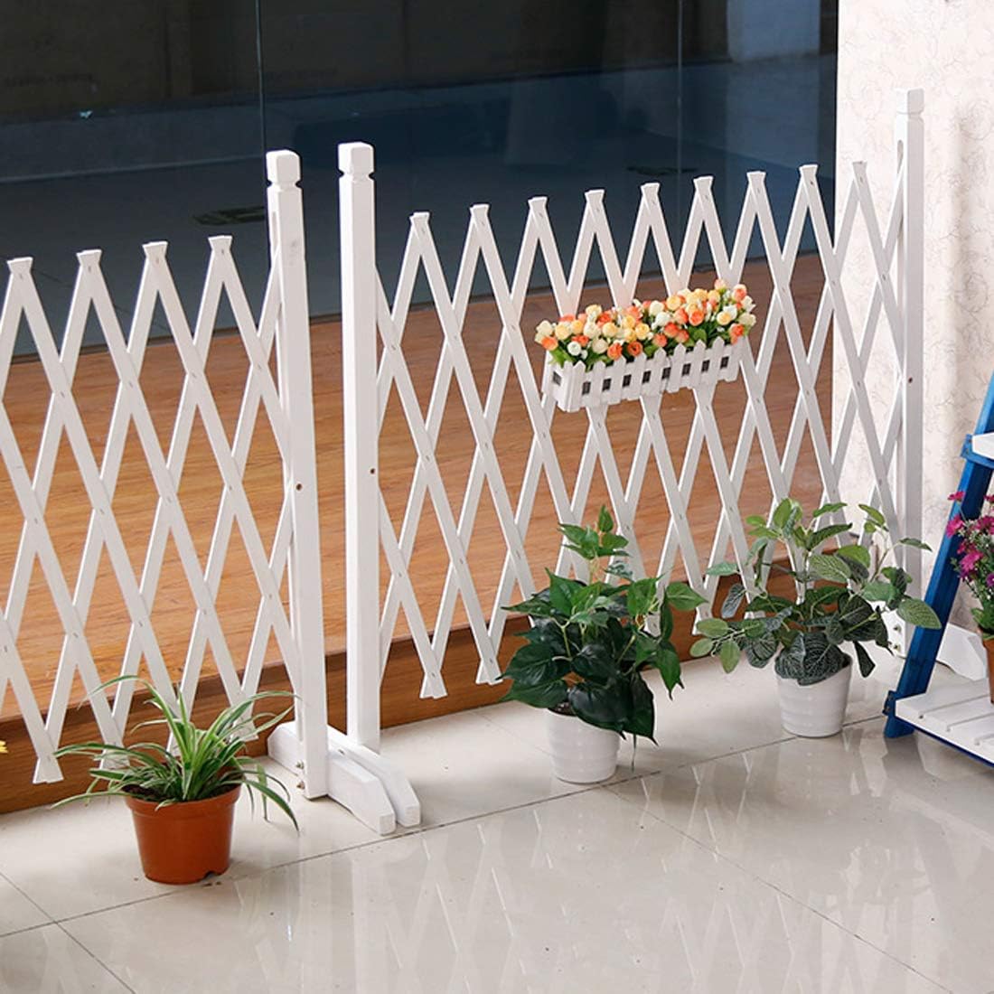 LINGWEI Freestanding Wooden Fence Expandable Garden Fence,Removable Fence,Wooden Garden Small Trellis Fence,Garden, Decorations. (119cm (White))