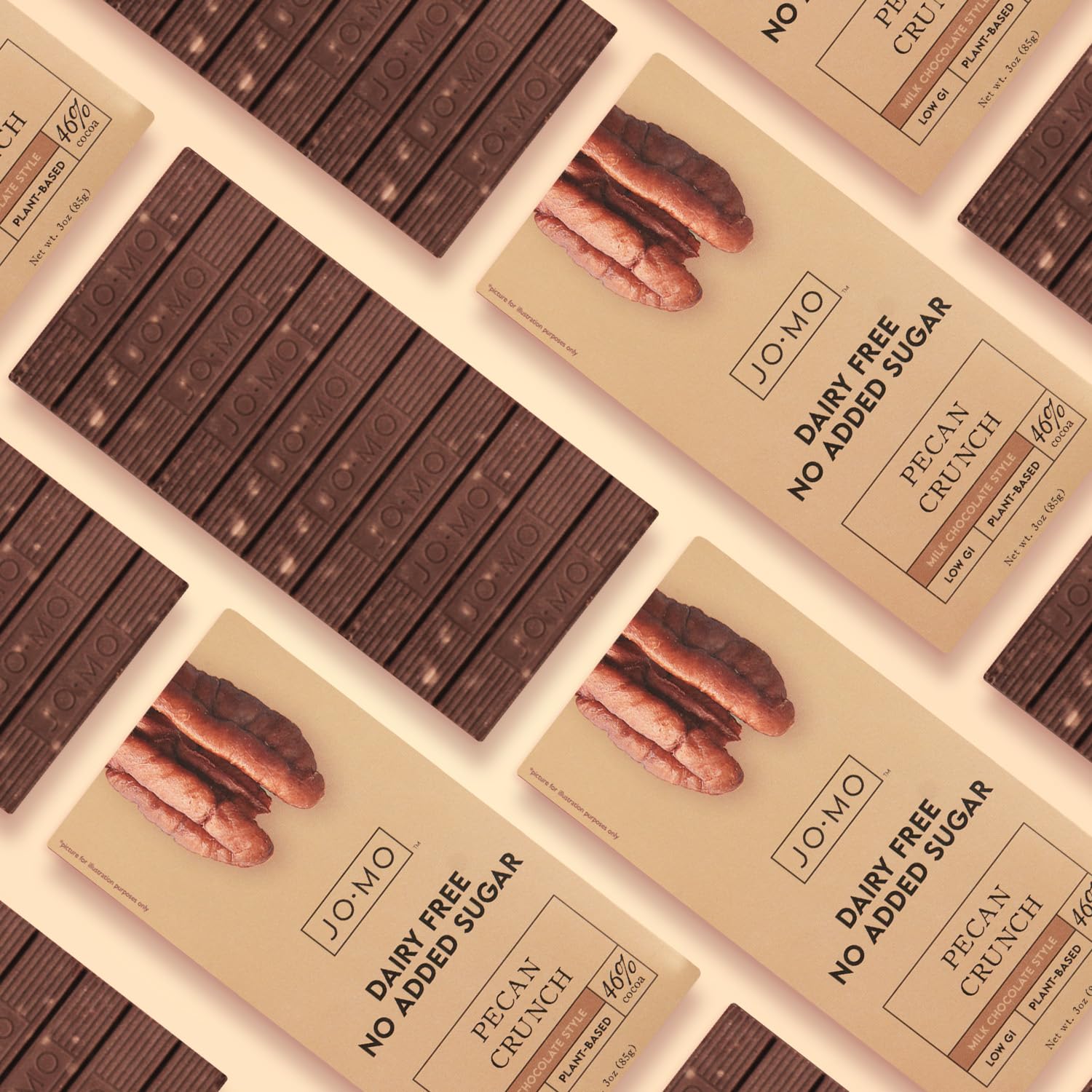 JOMO Chocolate Candy Bars, Pack of 2 Chocolate Candy Bulk 3oz Each, Healthy Dark Chocolate Pecan Crunch Flavor Featuring Low Sugar Chocolate Formulation.