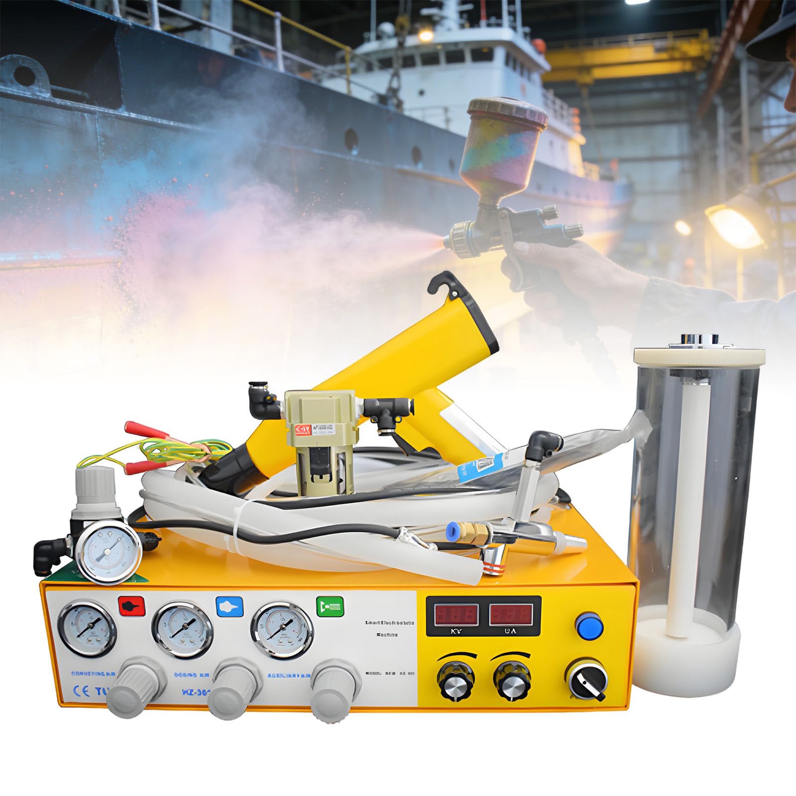Ymnogjie Paint Gun,Electrostatic Powder Coating Machine,Portable Powder Coating System with Foot Switch,Adjustable,Ideal for Automotive,Industrial,DIY,Marine,Home and Garden