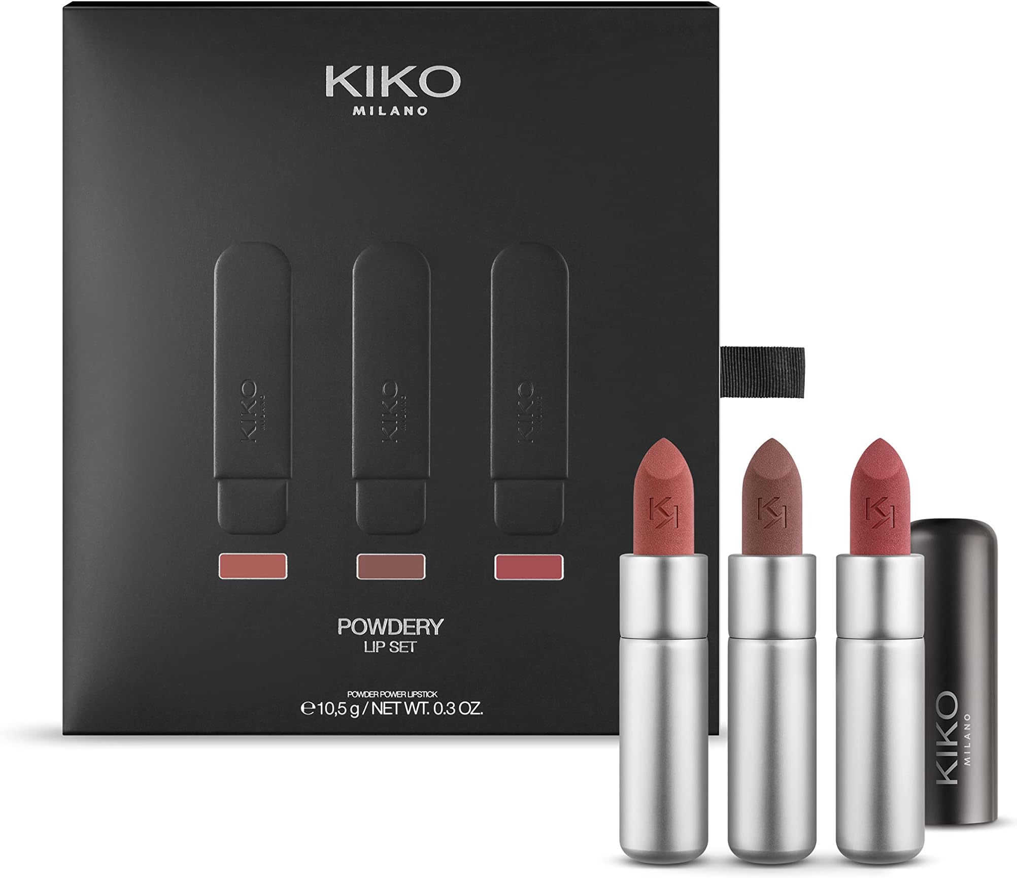 KIKO Milano Powdery Lip Set | Make-Up Set: 3 Powdery Matte-Finish Lipsticks