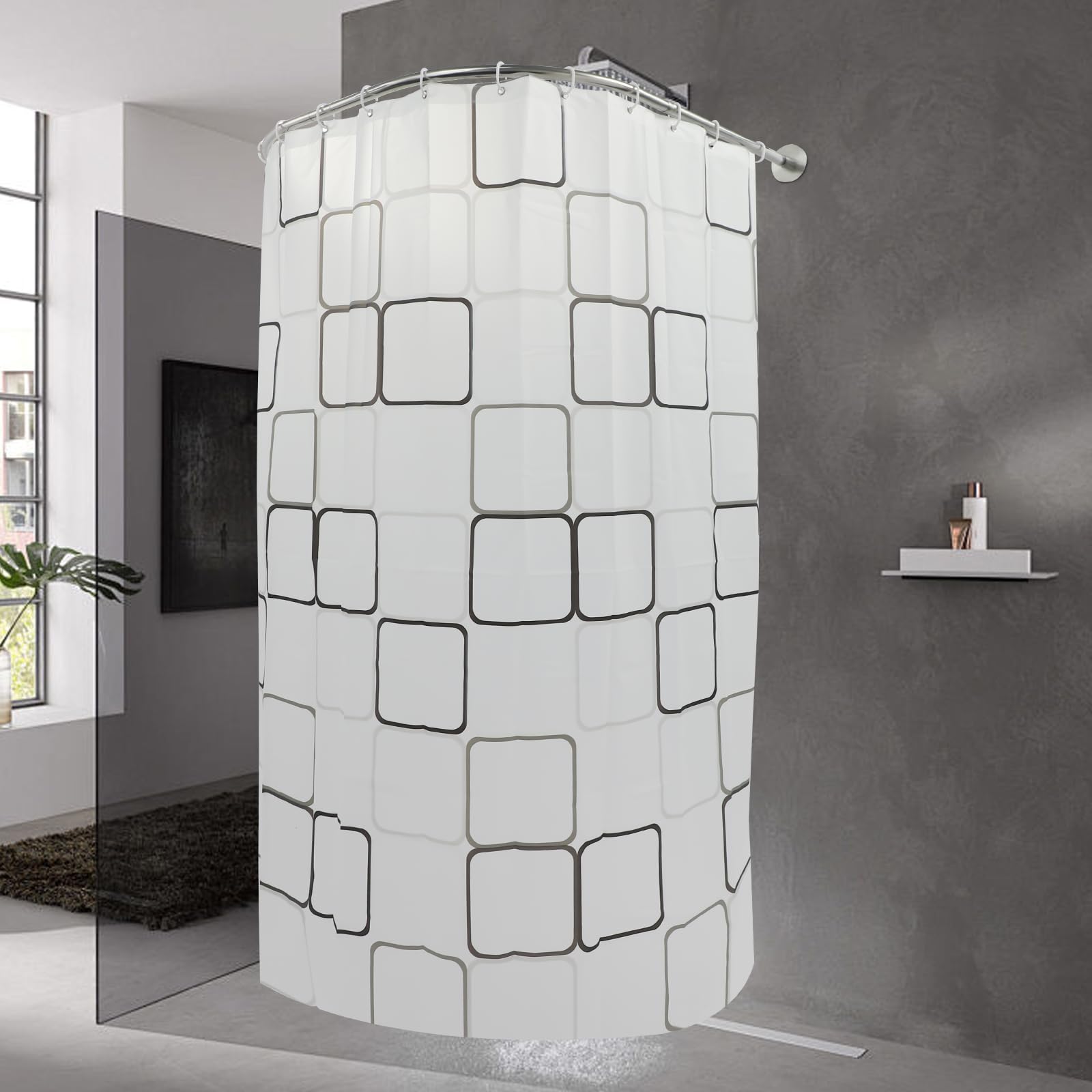 Tringle de douche extensible en forme de U 0,9 à 1,3 m avec rideau de douche, en acier inoxydable, sans perçage, pour salle de bain, WC, balcon