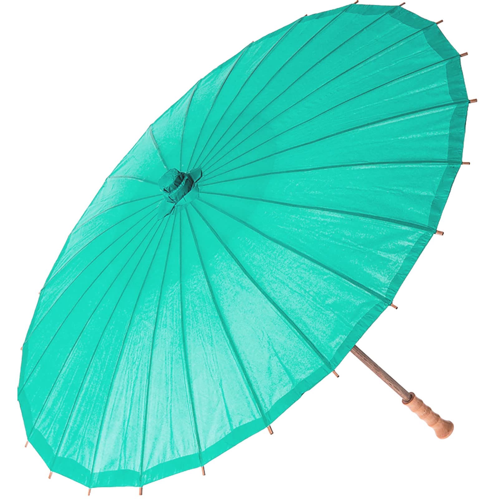 Brolliesgalore Green,Teal Chinese Paper And Bamboo Parasol With Elegant Handle - Teal Green