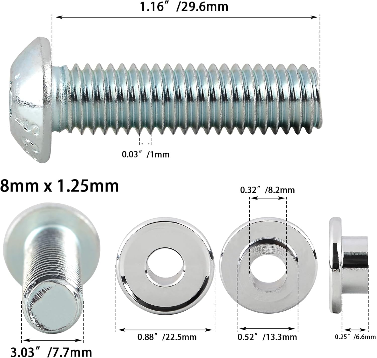 FOVPLUE Front Brake Disc/Rotor Hardware Kit,M8 X 1.25 Threads Screws/Bolts For 2009-2024 Harley Touring Models,for Cvo Road Glide Tri Glide Electra Glide Street Glide wheels,Chrome,14 Bolts