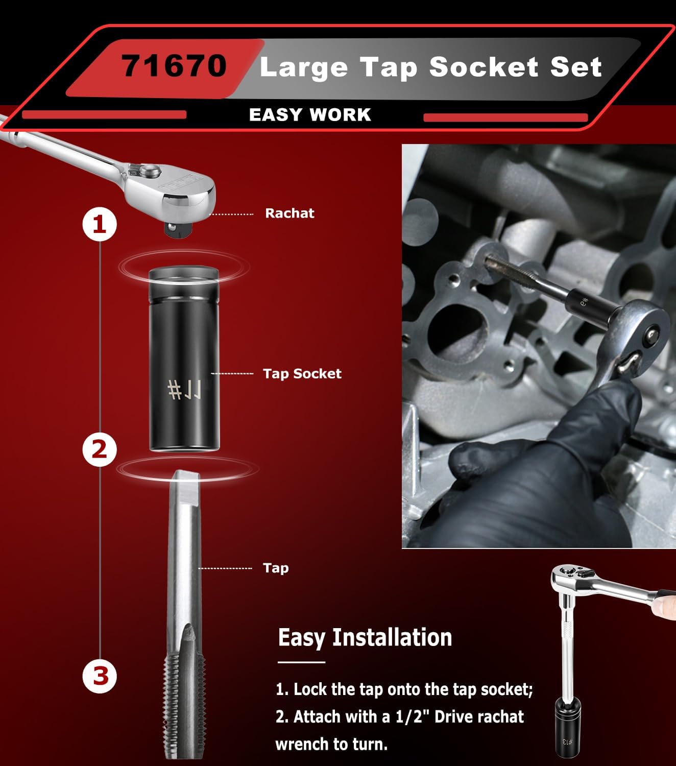 71670 Large Tap Socket Set, 5 PC. Tap Socket Adapter Compatible with M.C.T.I. Standard Taps 5/8", 11/16", 3/4", 7/8" and 1" (Number and Fractional)