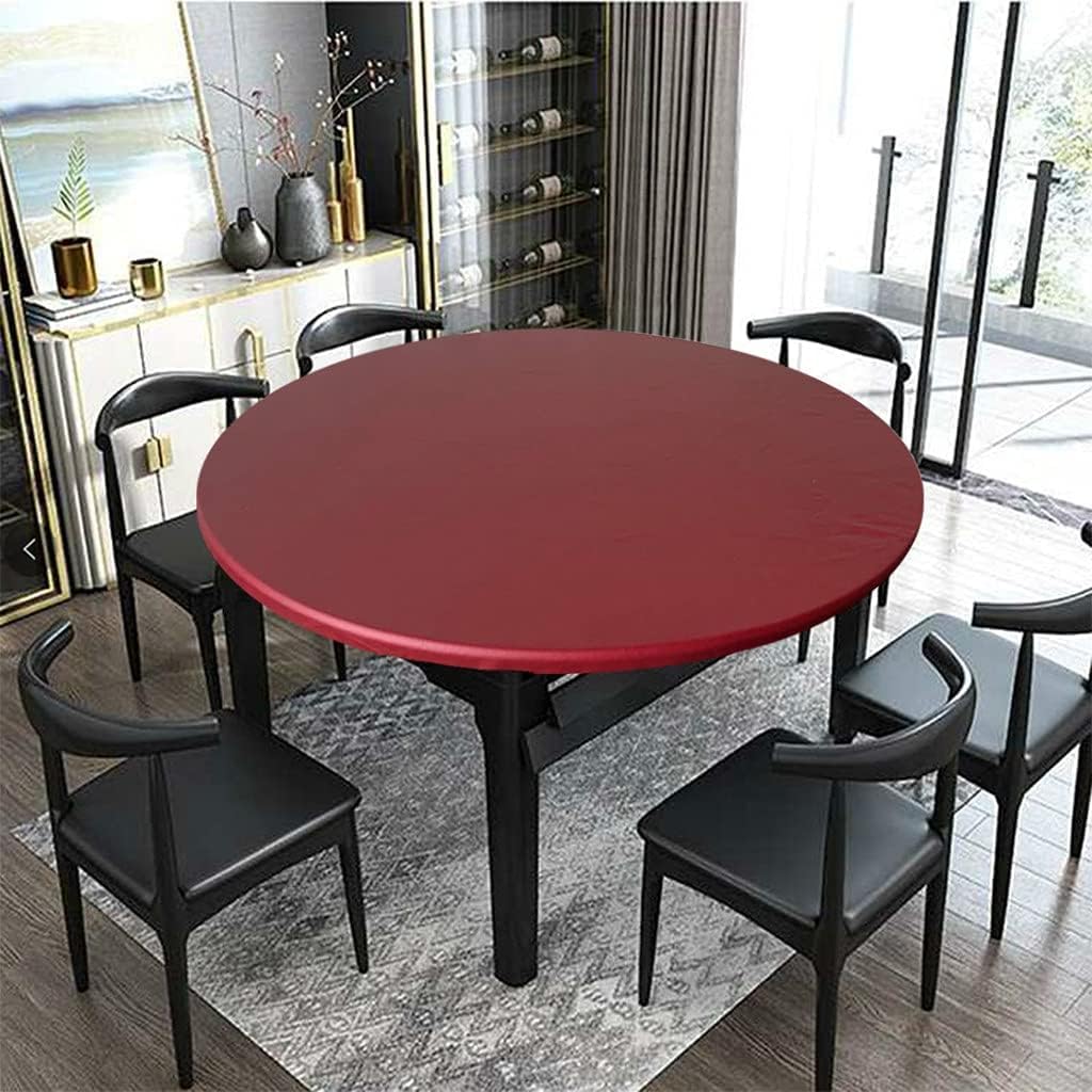 Nappe de table élastique ronde rouge 110 cm en toile cirée imperméable pour jardin