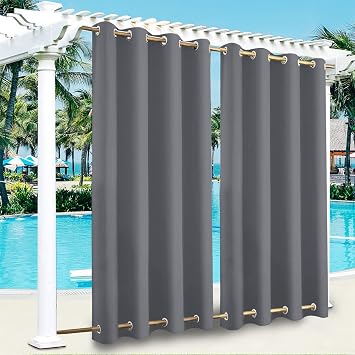 SK Studio Outdoor Curtains for Patio Waterproof Sunlight Block Rustproof Grommet Top and Bottom Windbreak Privacy Curtain for Gazebo, Front Porch, Pergola, 2 Panels, Dark Grey, 100" W x 84" L