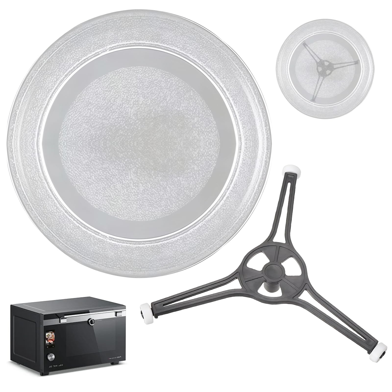 Piatto girevole universale per forno a microonde, piatto girevole in vetro con supporto per piatti, forno a microonde, piastra in vetro, piatto girevole in vetro per forno a microonde (tripod)