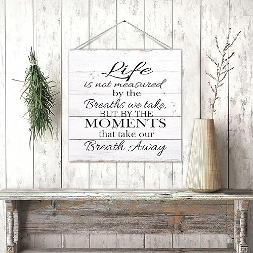 Miniatura 4 de Letrero de madera para colgar en la pared con texto en inglés Life is Not Measureed by The Breaths We Take Rural Farmhouse Wood Wall Place para
