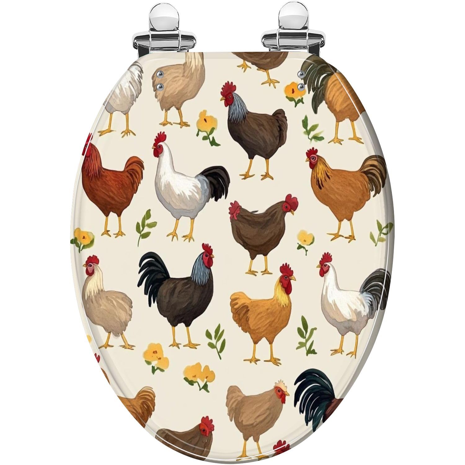 Elongated Toilet Seat Pattern farm animals Pig rooster goose horse cow lamb sheep hen chick Resin Toilet Seat Quietly Close Quick Release Hinges Decorative Toilet Seat with Cover Easy to Install