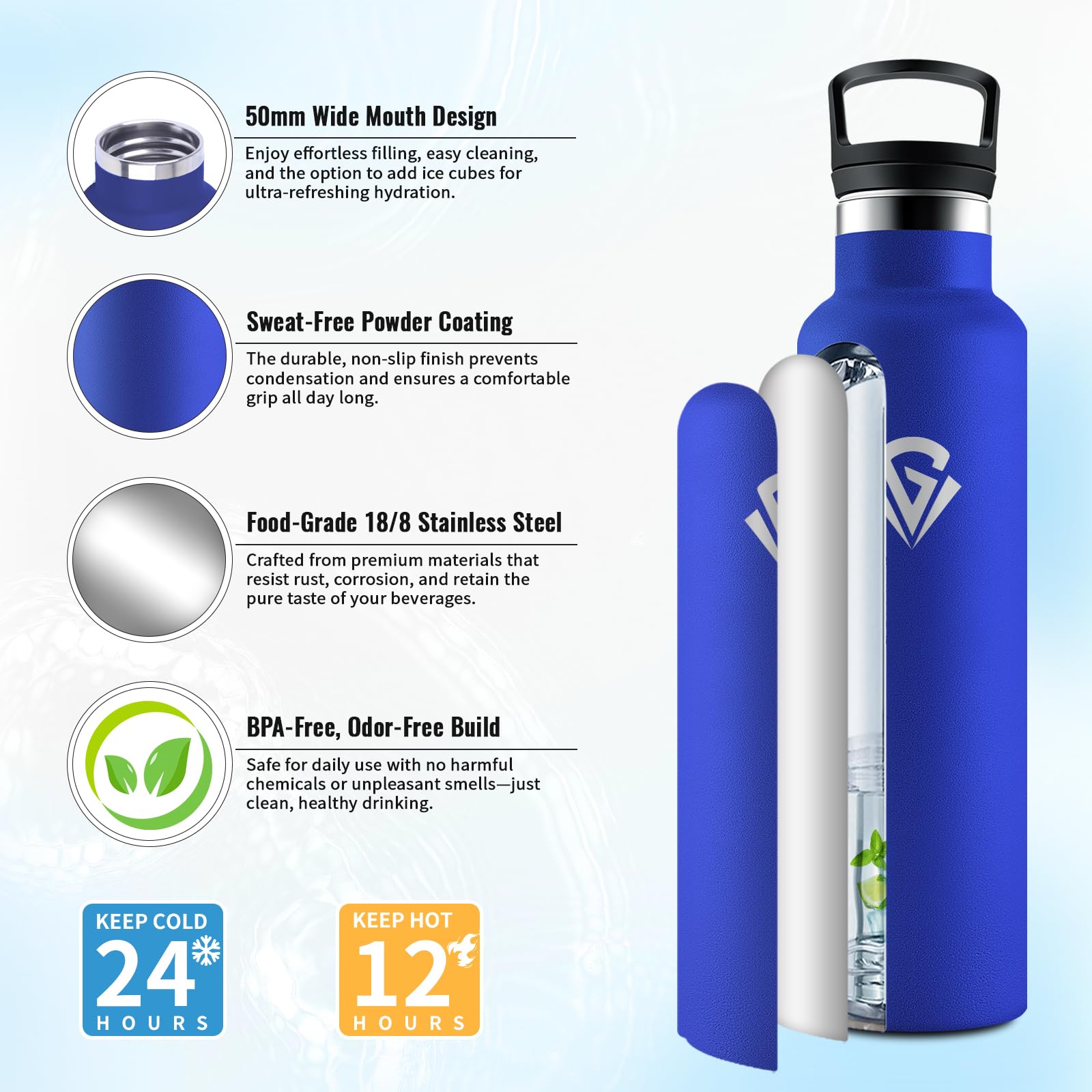 Borraccia Termica 750ml, Borraccia con Cannuccia, senza BPA, Termos a Doppia Parete, Riutilizzabile, Facile da Pulire, a Prova di Perdite, Borracce per Uffici, Palestra, Viaggio, Campeggio, Gym