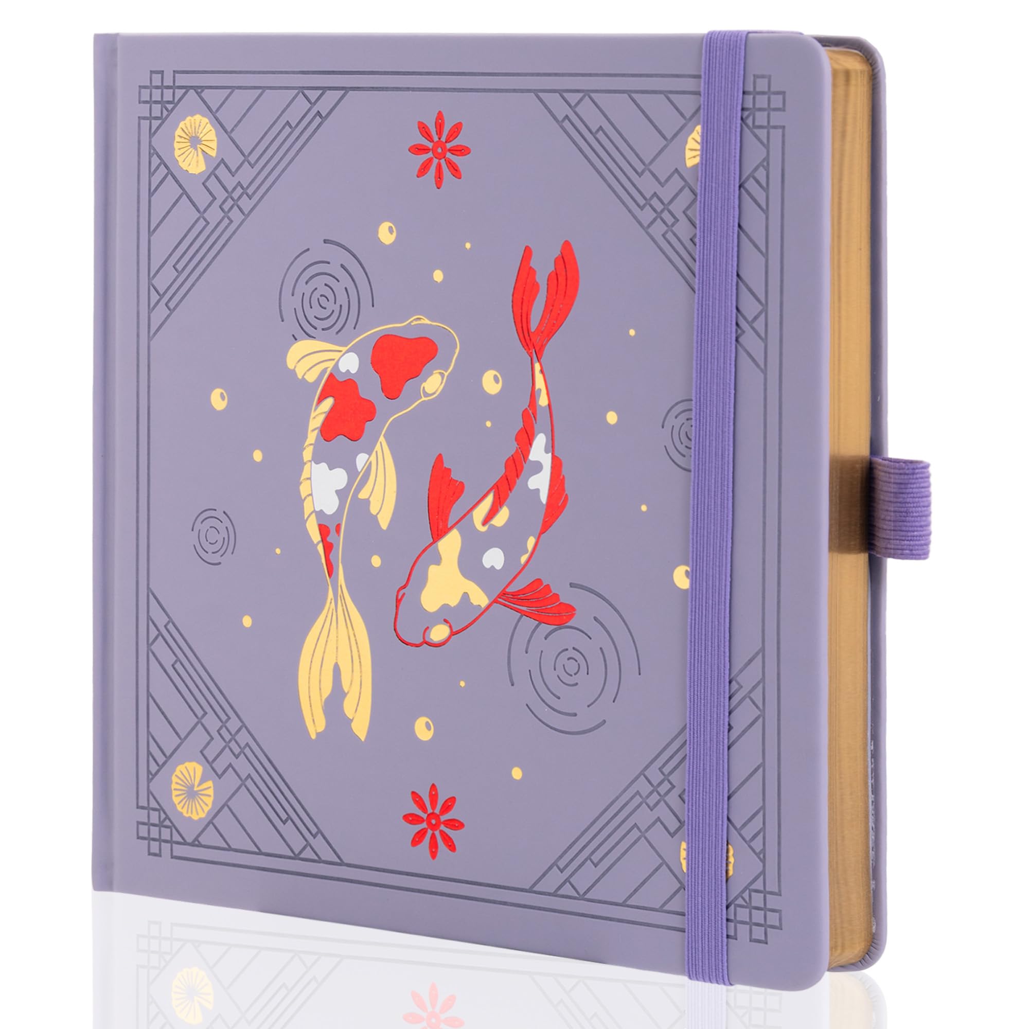 TIEFOSSI Square Dotted Journal Notebook, Aesthetic journal for Women & Men with Koi Fish Cover, Hardcover Notebook with Ribbon, Dot Journals for Writing, Drawing, Planning