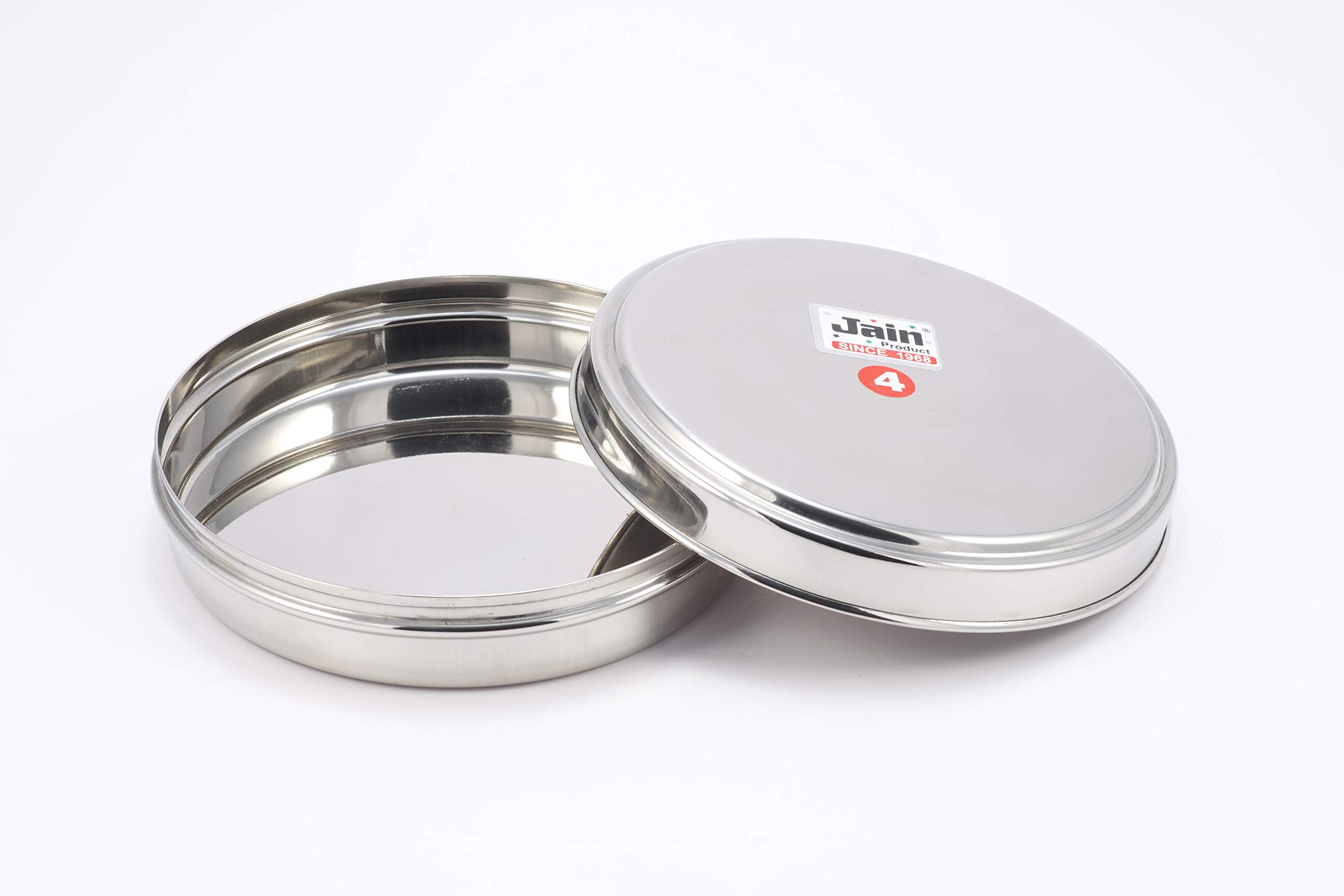 JAIN Stainless Steel Sleek & Flat Multipurpose Container | Food Grade Chapathi Dabba | Chocolate Box | 1 Pc - Dia - 15cm, 500 ML) | Food Storage Box | Durable & Leakproof | Ideal for Chapathi & Snacks