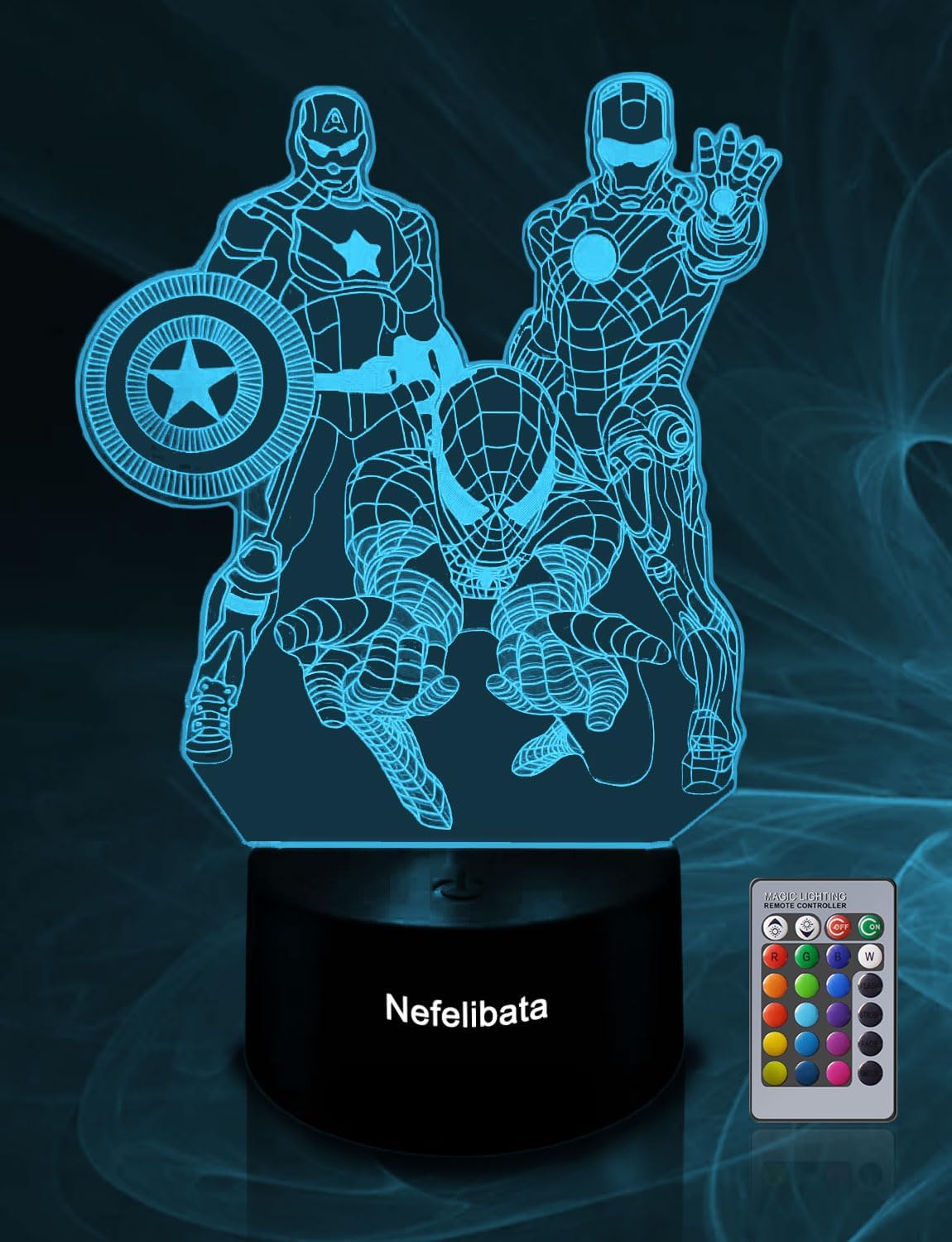 Nefelibata Superhero 3D Night Light for Kids, 3D Illusion Lamp with 16 ...