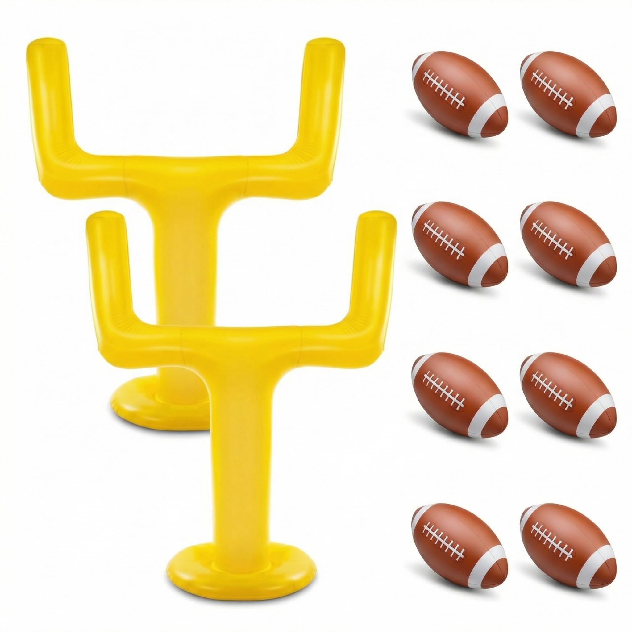 Meooeck 10 Pcs Football Party Supplies Kit,2 Inflatable 70.8'' Jumbo Football Goal Post and 8 Blow Up Footballs for Tailgate Outdoor Celebrations &
