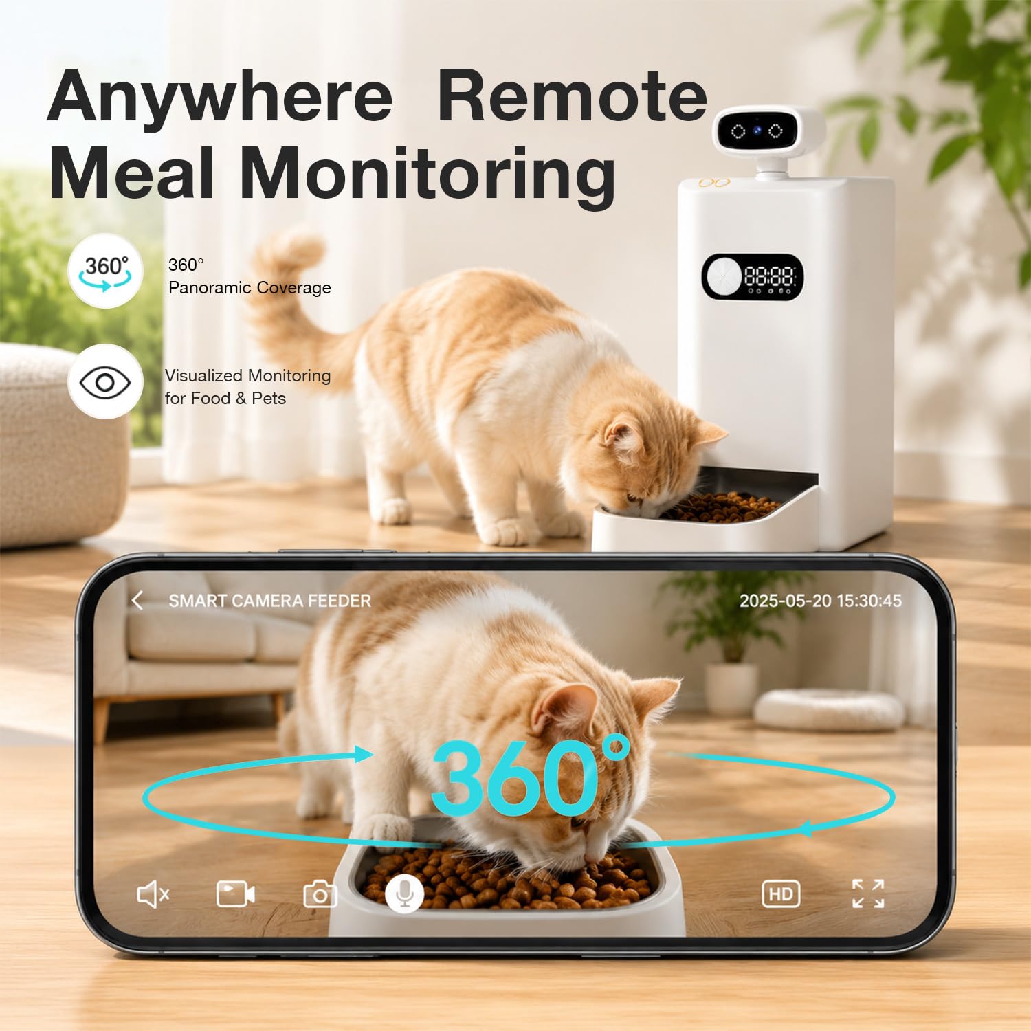 Intelligenter Futterautomat mit Kamera WLAN für Katzen und Hunde