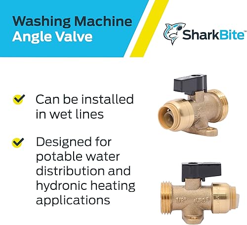 Miniatura 4 de SharkBite Válvula de ángulo de lavadora MHT de 12 pulgadas x 34 pulgadas, empuje para conectar el accesorio de fontanería de latón, tubo PEX, cobre,