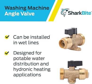 SharkBite 1/2 Inch x 3/4 Inch MHT Washing Machine Angle Valve, Push To Connect Brass Plumbing Fitting, PEX Pipe, Copper, CPVC, PE-RT, HDPE, 25560LF