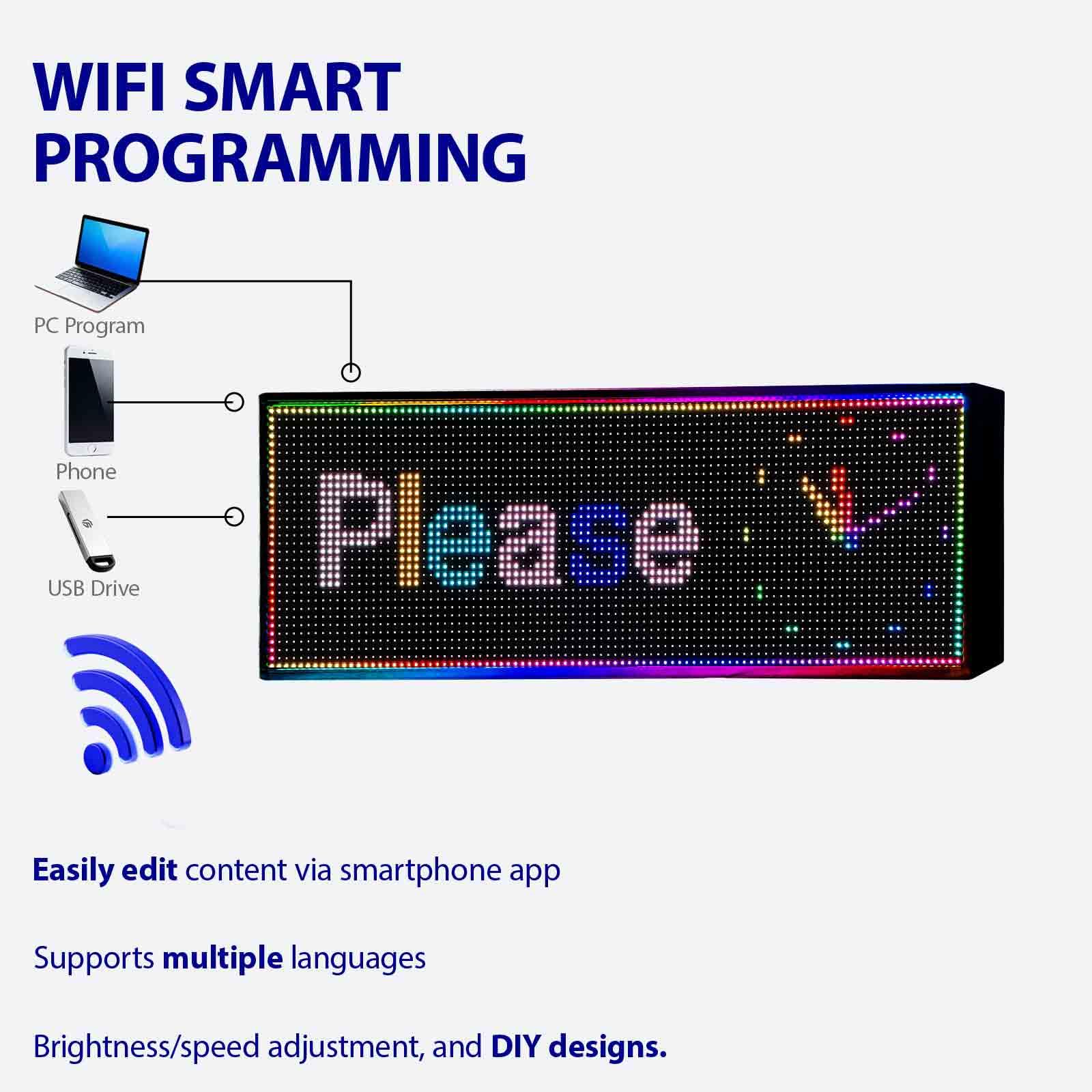 Przewijany programowalny znak LED, P4 Outdoor Digital Word Led Ticker Pantalla Para Publicidad USB Wifi jasna reklama włączona kontrola plakat wyświetlacz małe światła tablicy ogłoszeń 90 cm ×