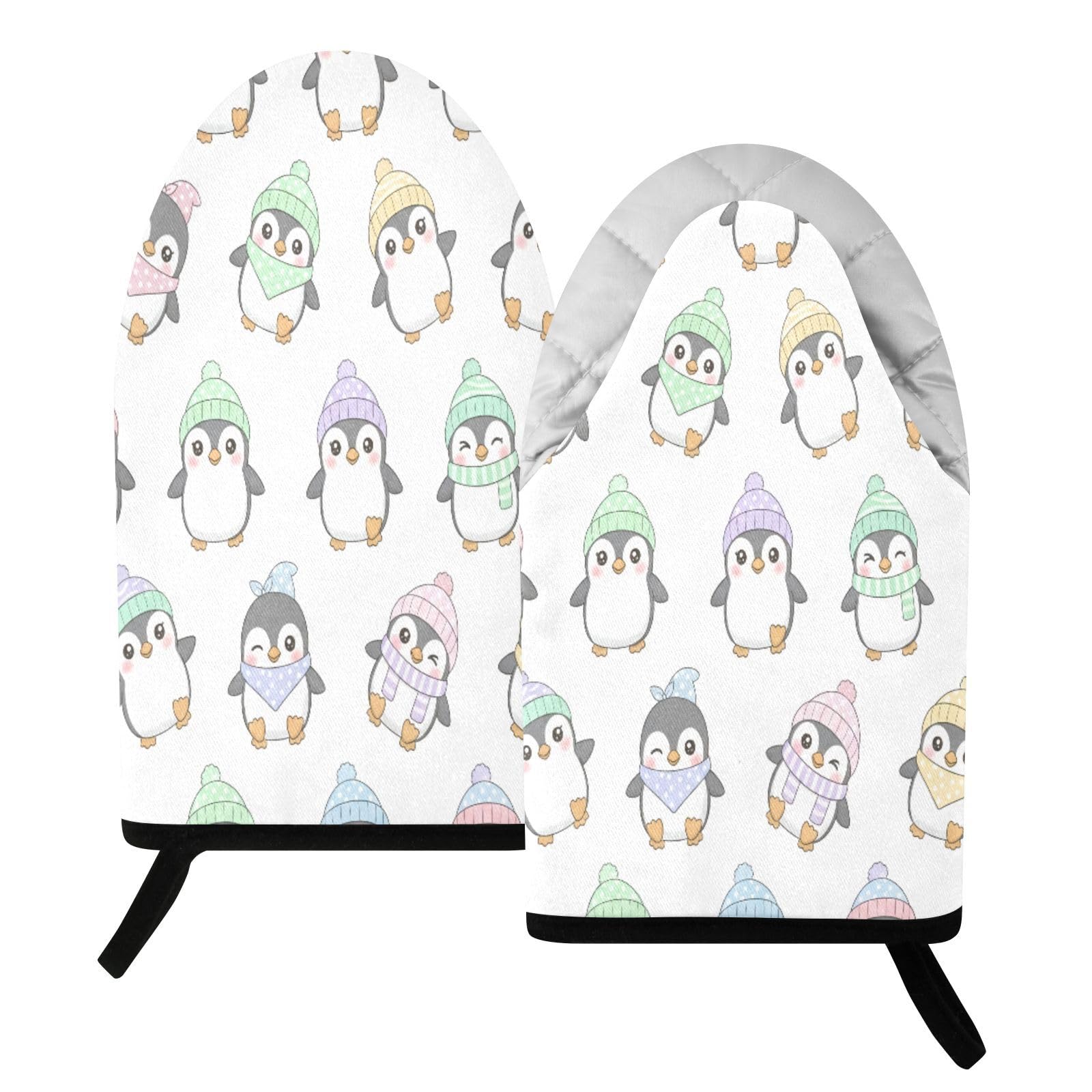 BURSTDDY Cartoon Penguin Oven Mitt,Heat Resistant Kitchen Mitts for Cooking