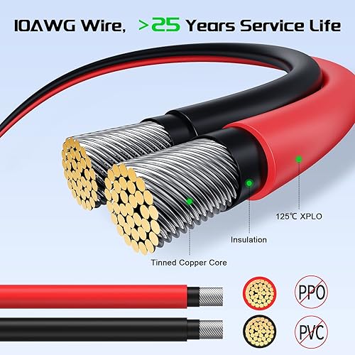 Miniatura 2 de Bateria Power Cable de extensión solar de 50 pies 10 AWG (6 mm), cable solar con conectores hembra y macho con llaves extra gratis, cable de