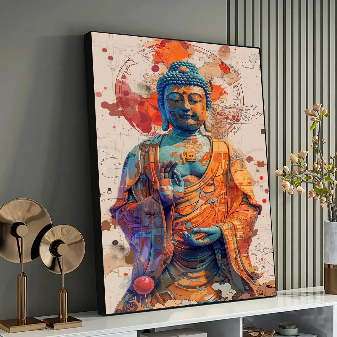 Bouddha impression sur toile texturée 60x80cm avec cadre intérieur déco - 6
