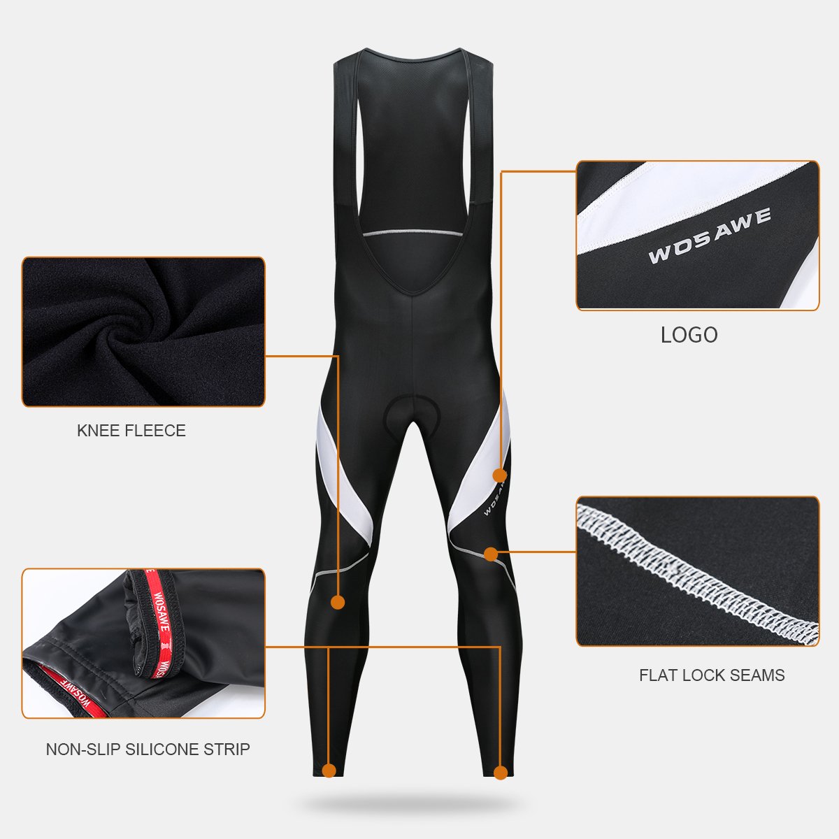 WOSAWE Homme Pantalons de Cycliste Cuissard Respirant Gel 4D Rembourré Collant à Bretelles de Cyclisme (Cuissards