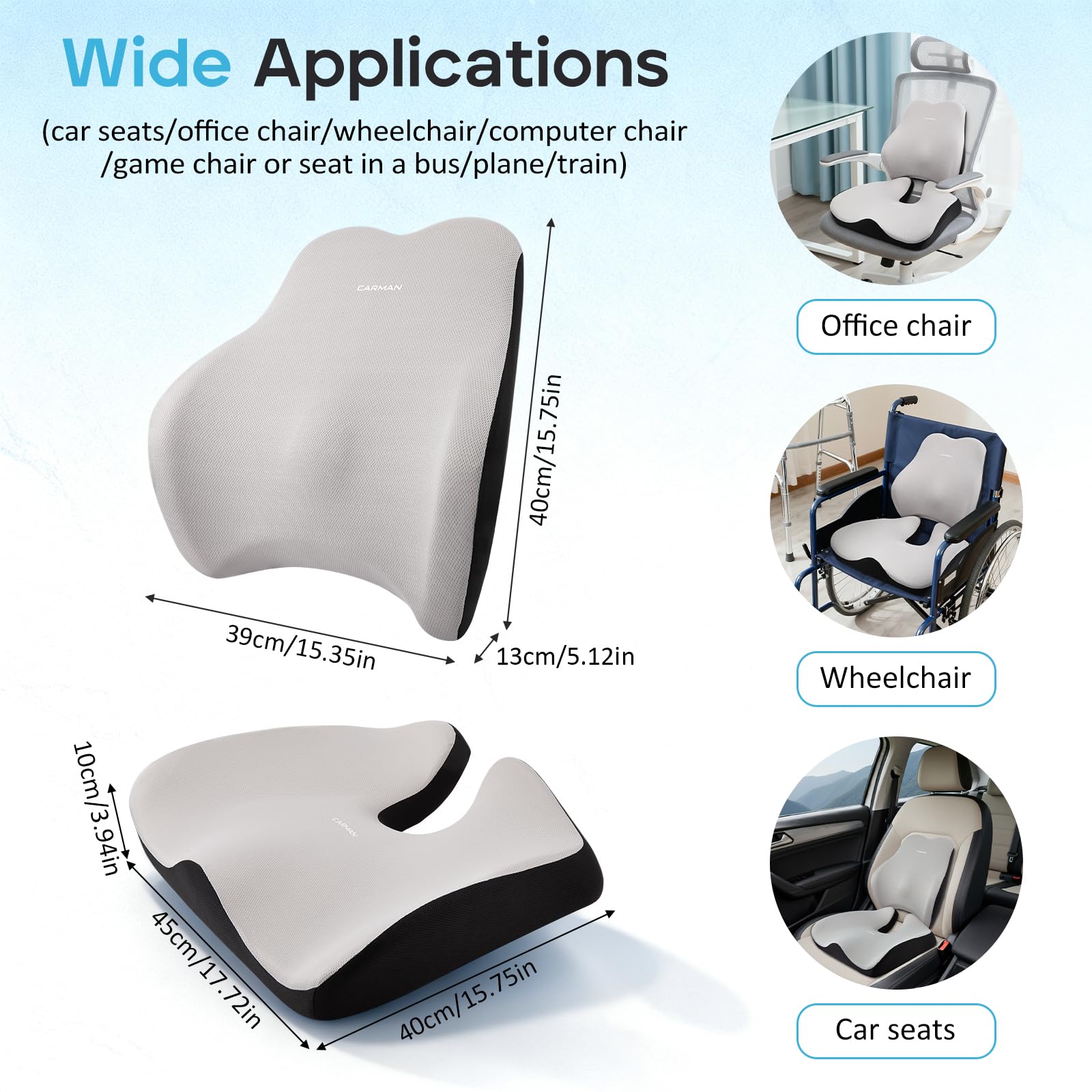 Coussin Ergonomique Assise en Mousse Mémoire - Coussin de Décoccyx pour Siège de Bureau et Voiture, Soulagement de la Douleur Lombaire, pour Chaise Gaming et Fauteuil
