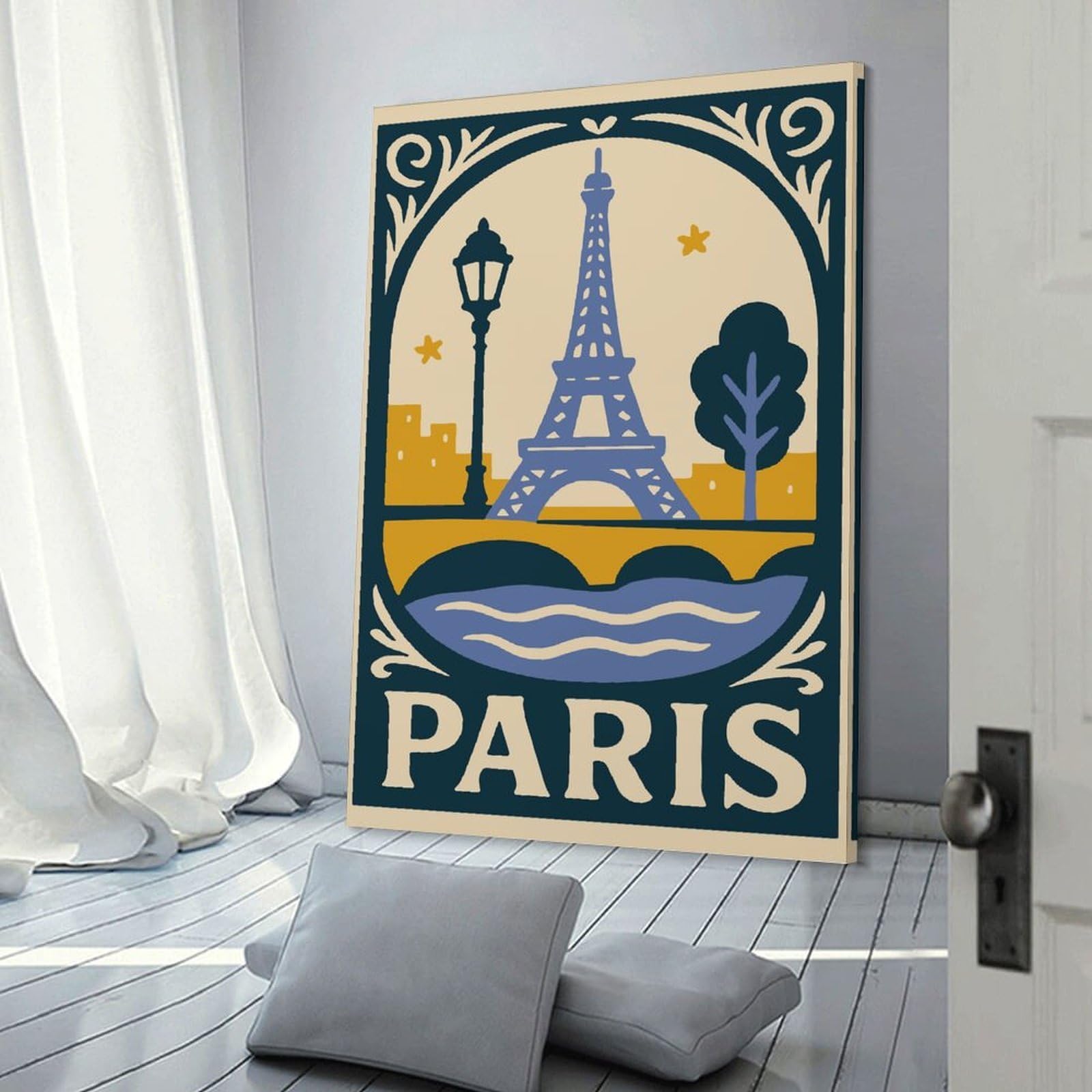 Paris Illustration with Eiffel Tower Wall Picture Print 20x30inch(50x75cm), for Picture Wall Styling in Lounge Or Bedroom, Ideal for Building A Coordinated Art Wall