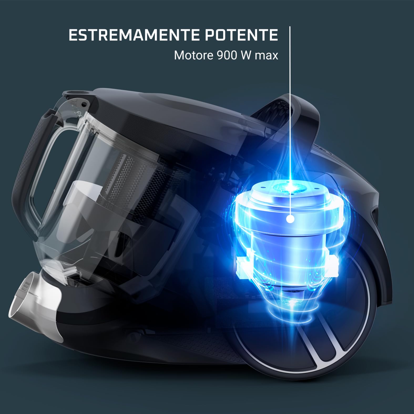 Rowenta Compact Power XXL Aspirapolvere Senza Sacco, Capacità 2.5 Litri, Potenza 900 W, Design Compatto, Sistema di Filtraggio a 3 Livelli, Aspirapolvere Potente, Facile da Pulire, 2 accessori,RO4B50