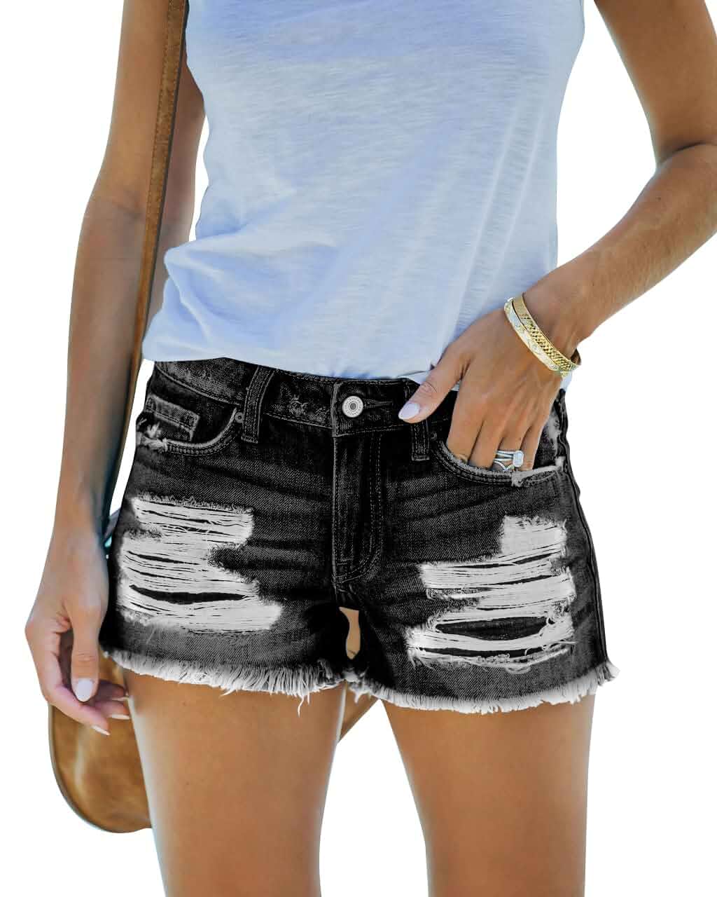 DGRPI Women's Ripped Denim Shorts Mid Rise Summer Hot Casual Jean Shorts