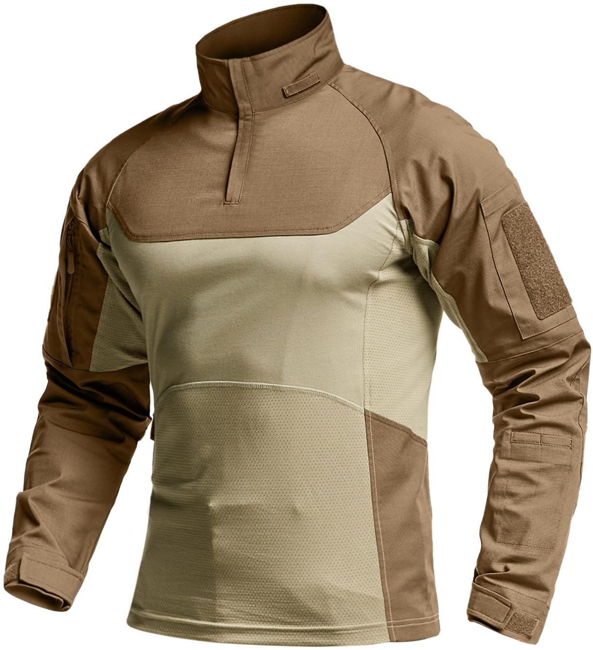 CQR Men's Tactical Combat Shirt, 1/4 Zip Long Sleeve Breathable Military BDU Training Top for Shooting, Hunting, Range Use