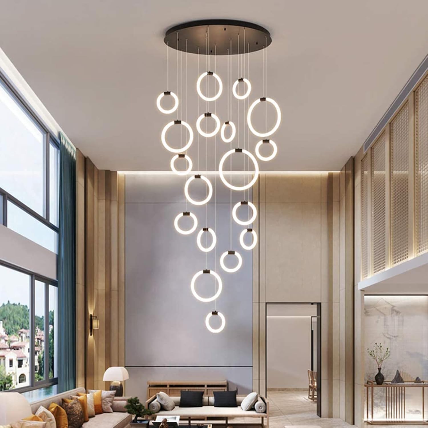 pormars 18 Rings Staircase Pendant Light Modern Large Chandelier