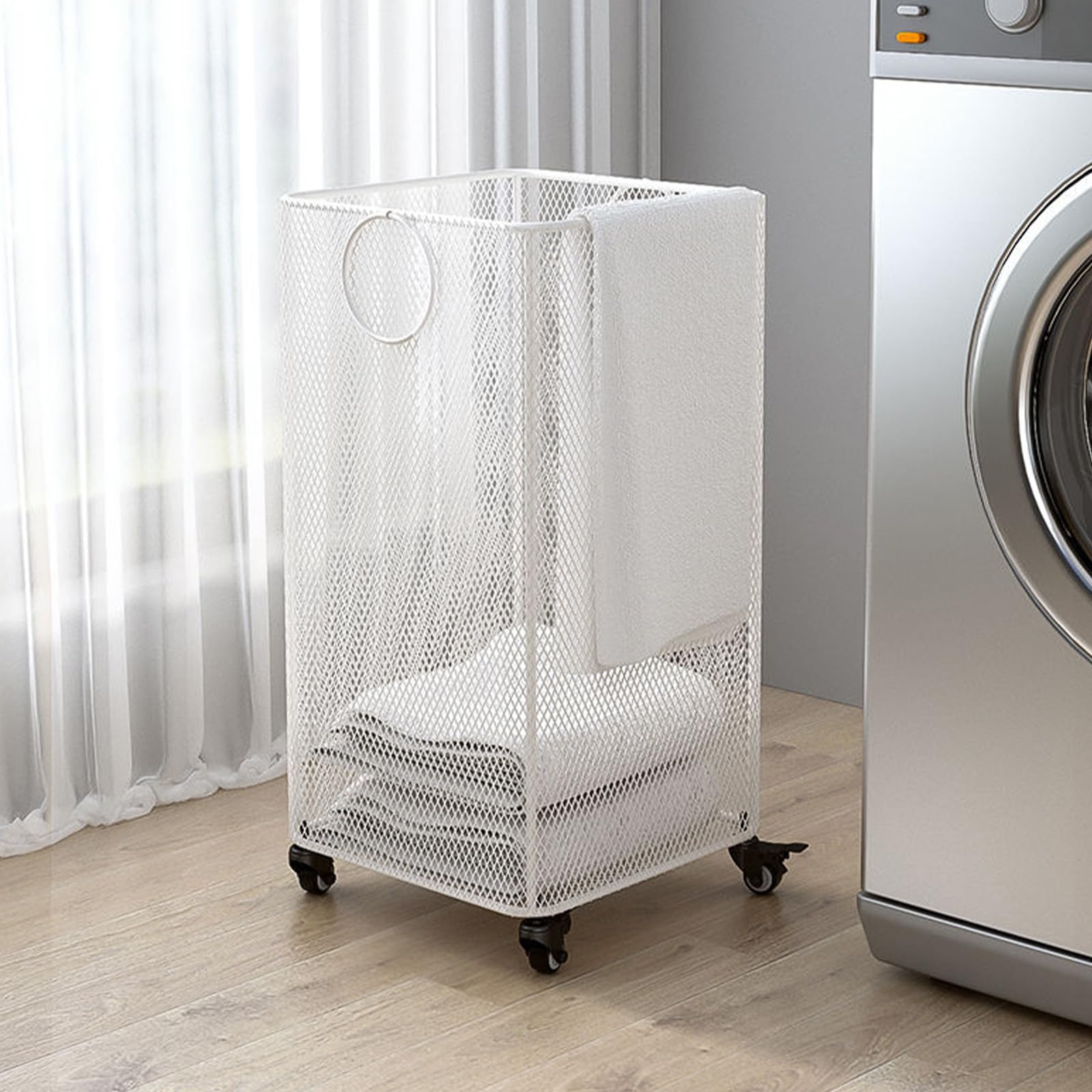 Carrello del cesto del bucato della rete con ruote, robusto cestino dei vestiti di rotola del metallo per la camera da letto del bagno, facile contenitore di stoccaggio del montaggio per asciugamani G