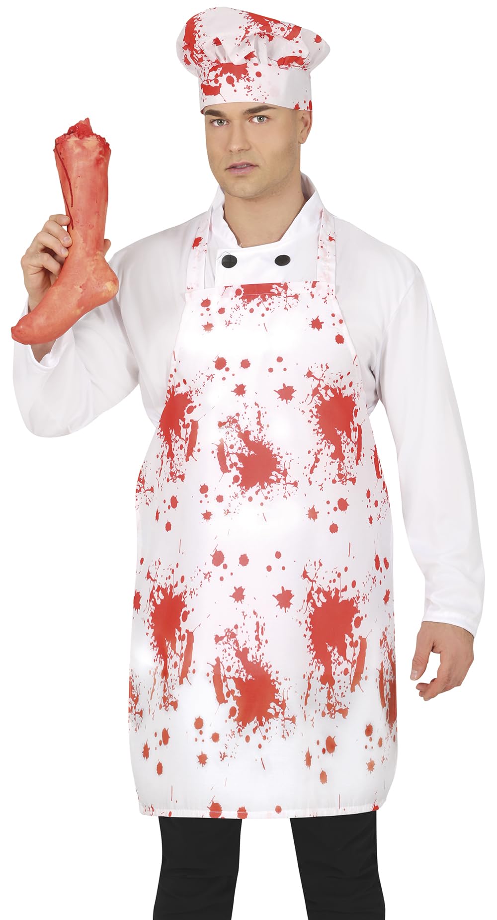FIESTAS GUIRCA | Bloody Chef's Hat and Apron (55x70 cm) - Costume Accessory for Halloween and Horror Parties - Unisex Adult - White and Red