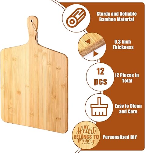 Miniatura 3 de Patelai Juego de 12 Tablas de Cortar de Madera con Asas, Tablas de Cortar Grandes para Servir en la Cocina, Tablas de Cortar Simples a Granel,