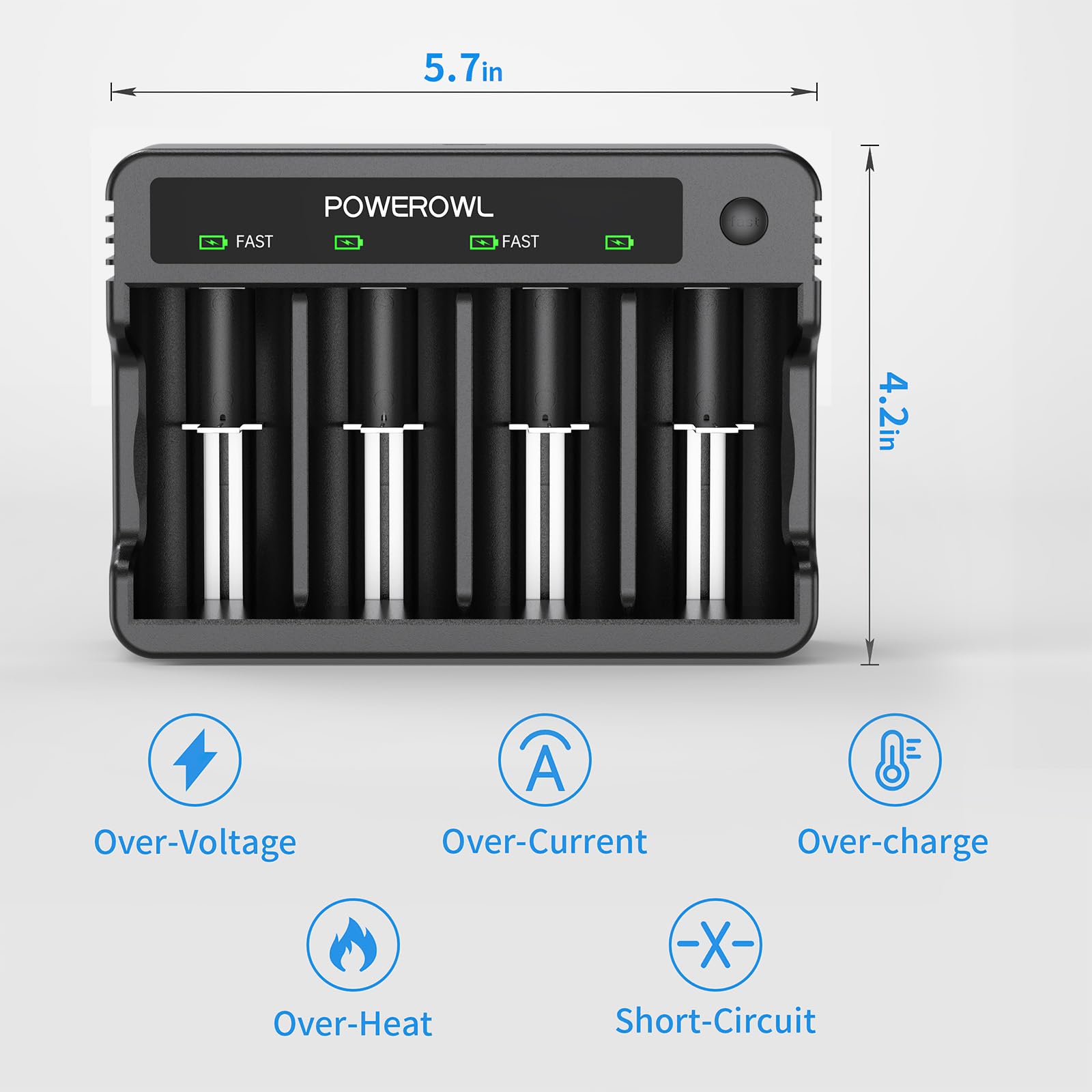 POWEROWL Batterie ricaricabili D con 4 alloggiamenti, ricarica rapida USB, per batterie ricaricabili AA AAA C D Ni-MH Ni-CD -4 Count