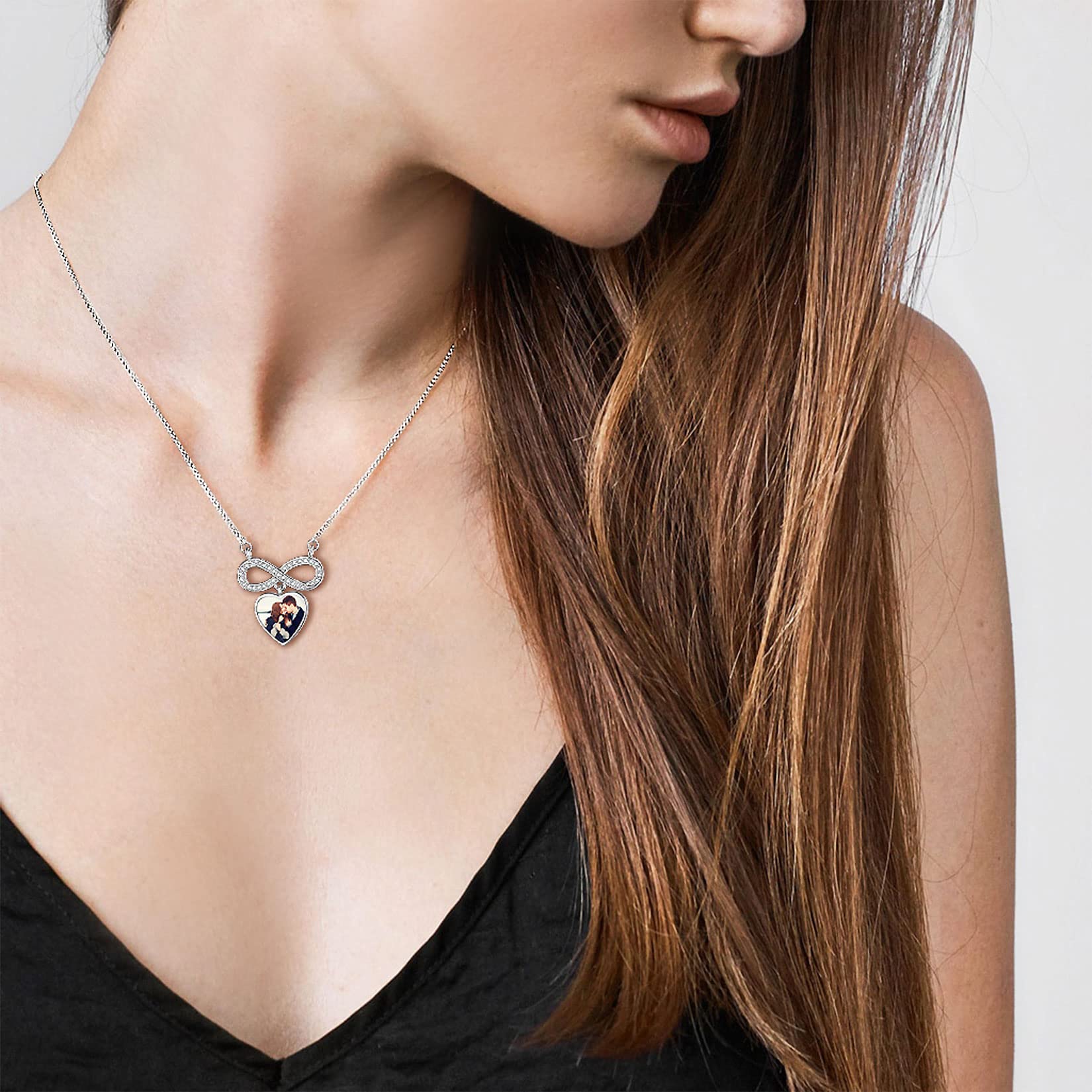 Suplight Collana donna in sterling argento 925 con ciondolo infinito e pietra di nascita di 12 mesi collana con pietra cuore portafortuna/foto (con confezione regalo)