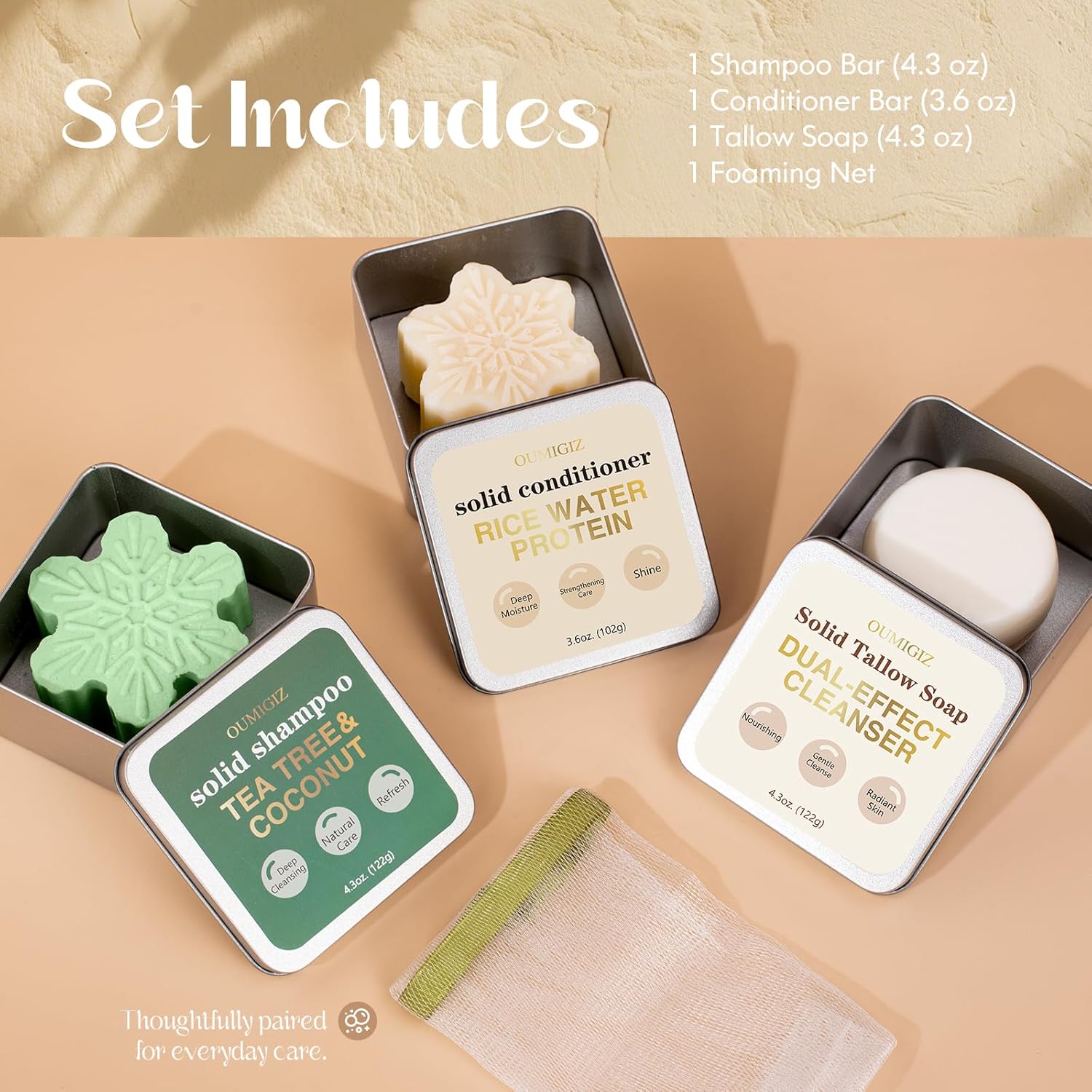 Tea Tree Clarifying Shampoo Bar & Rice Water Protein Conditioner Bar, Shampoo Bars and Conditioner Set for Women Men, Paraben, Silicone & Sulfate Free, Hair Care for All Hair Types - 2 pack