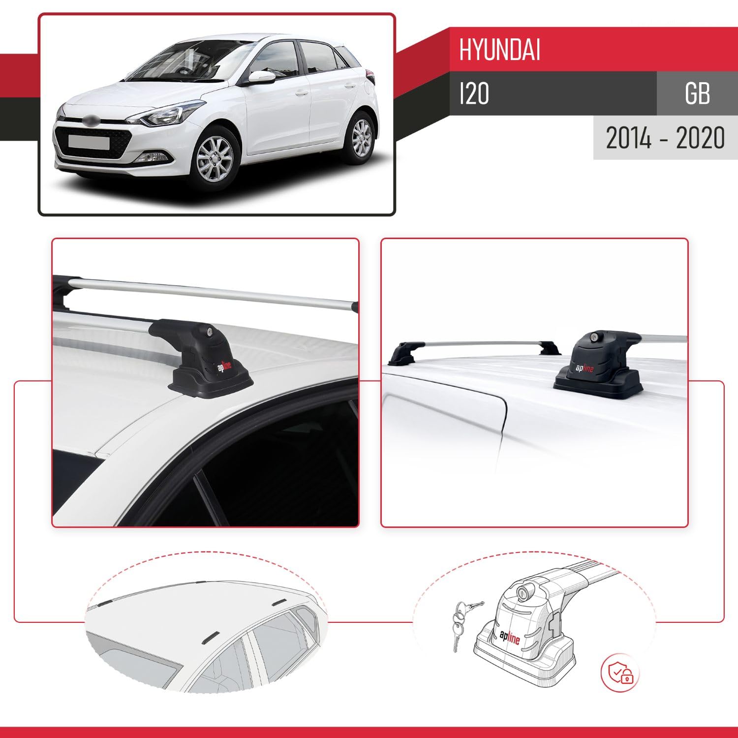 Compatible con Hyundai i20 (GB) 2014-2020 Modelo Ace-3 Barra de Techo Auto Portaequipajes Barras Transversales Gris Aluminio 2 Barras