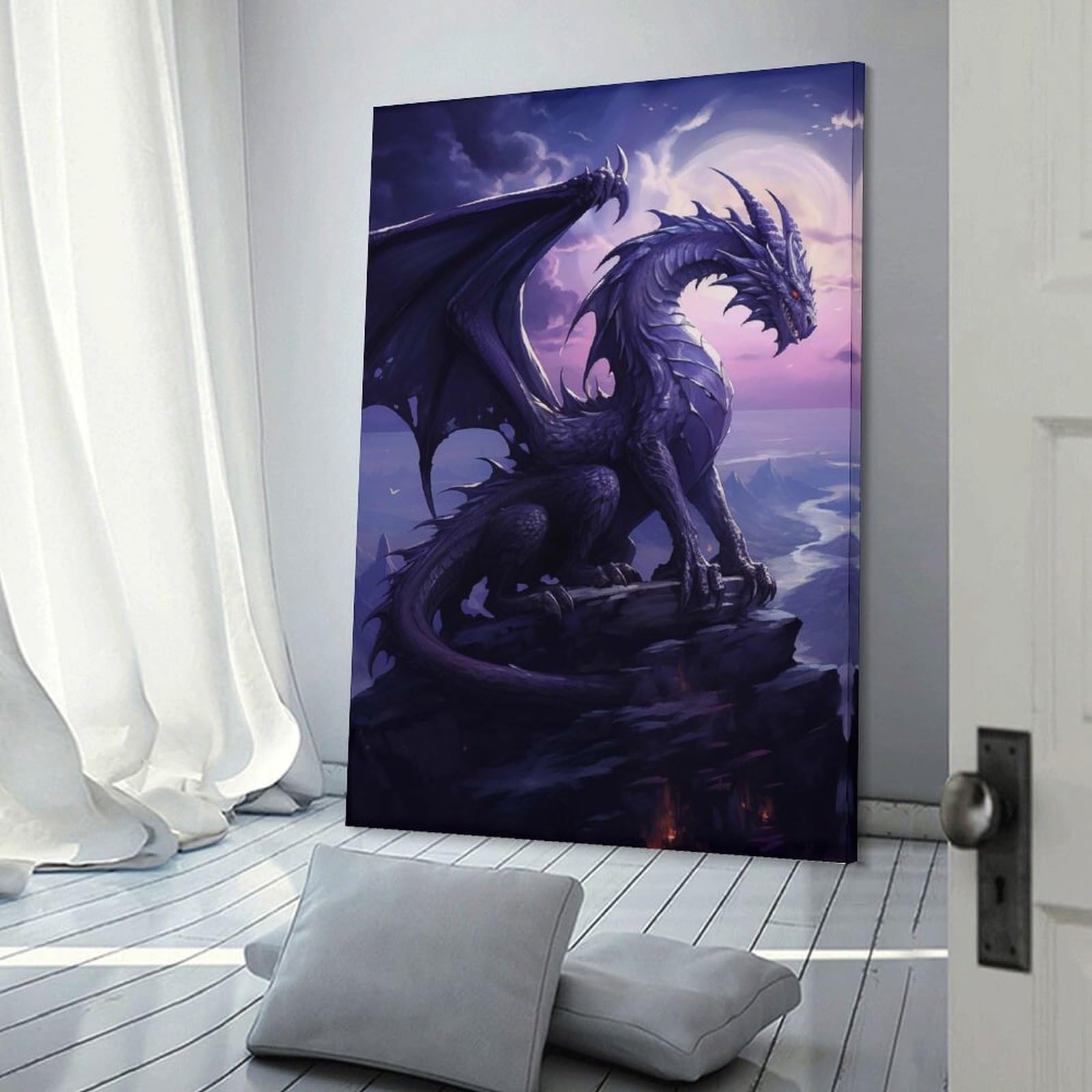 Junmoney Frame-Style-9 Majestic Black Dragon Canvas Wall Art, 24X36inch(60X90cm), For Living Room, Bedroom Or Apartment Walls, Decorative Artwork For Empty Walls