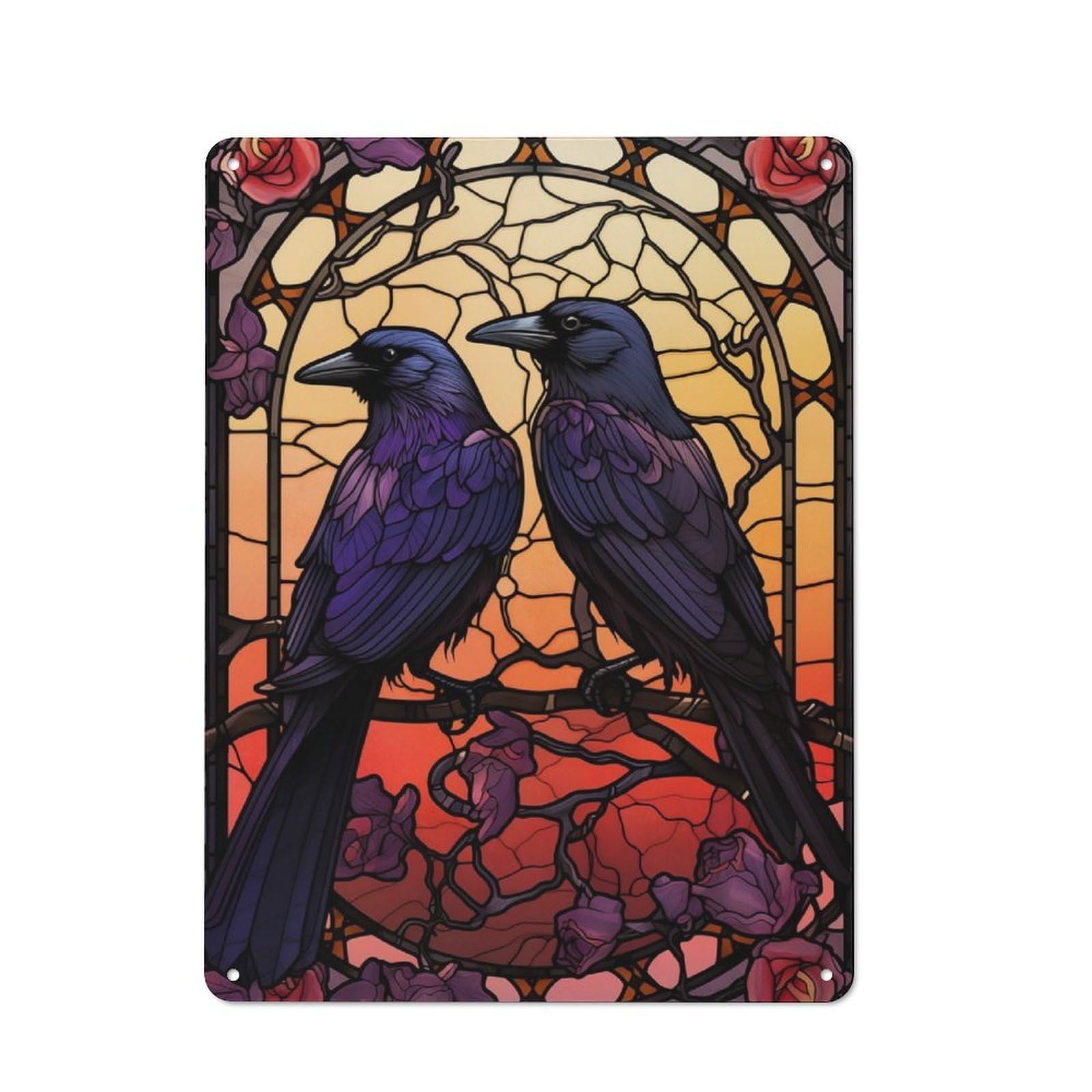 Junmoney Ravens Huginn And Muninn Rustic Metal Sign 40X30cm, Country Vintage Country Wall Plaque For Cottage, Kitchen, Hallway Or Breakfast Nook