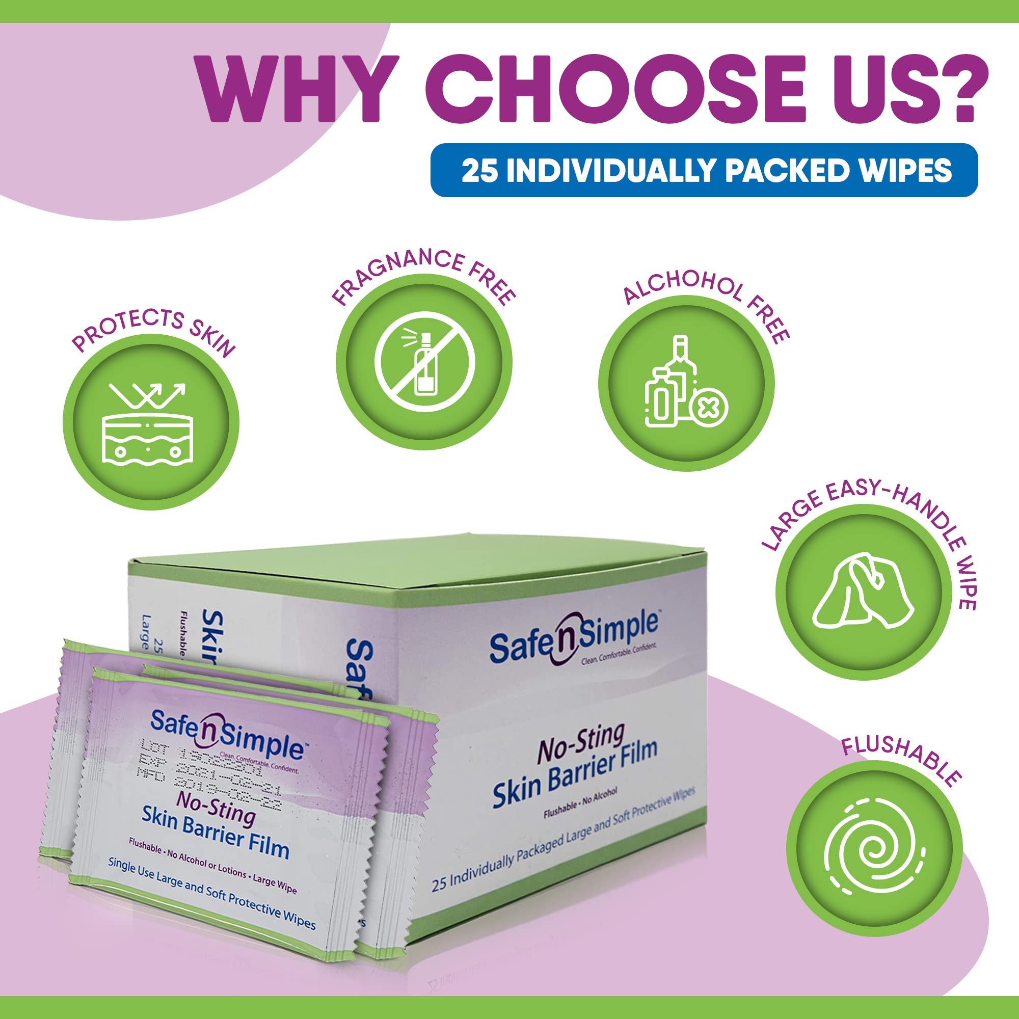 Buy Safe n' Simple Skin Barrier Wipes, NoSting Ostomy Care Barrier Film Wipes, 25 x