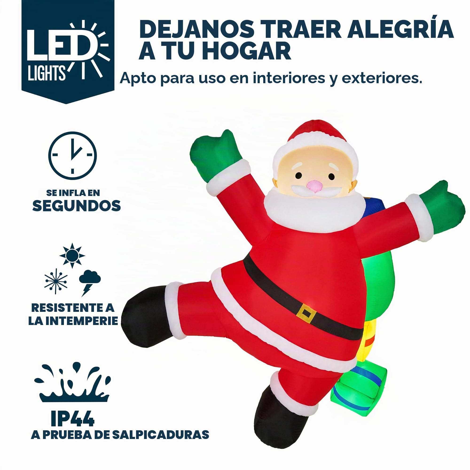JOIEDOMI Papá Noel Inflable de Navidad de 6 pies de Alto con Bolsas de Regalo, Papá Noel Inflable para Colgar en Exteriores con Luces LED integradas para decoración de Fiestas navideñas