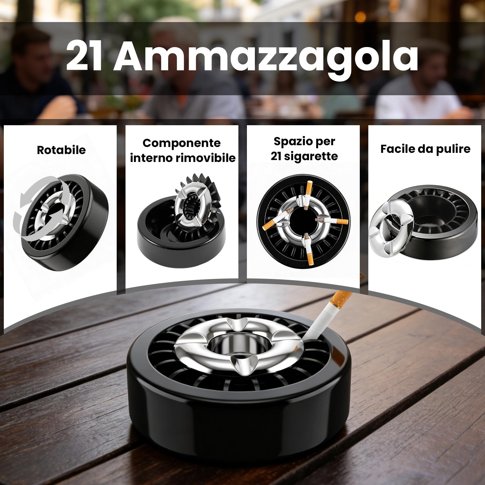 Starlet24® Posacenere Antivento per Esterni – Posacenere Piatto Rotondo Stabile Spegnitore, Posacenere da Tavolo per Balcone Terrazza Giardino Campeggio