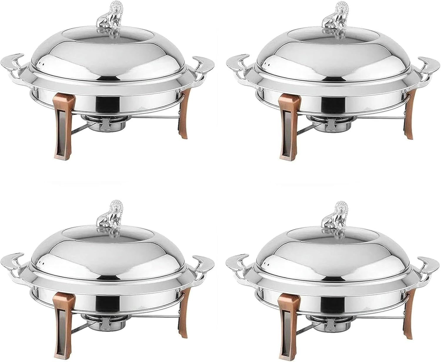 Stainless Steel Chafing Dish Set, Round 2/4 Pack Buffet Server Warming Tray with Alcohol Furnace & Lid for Weddings, Parties & Catering Events(4pack) ()