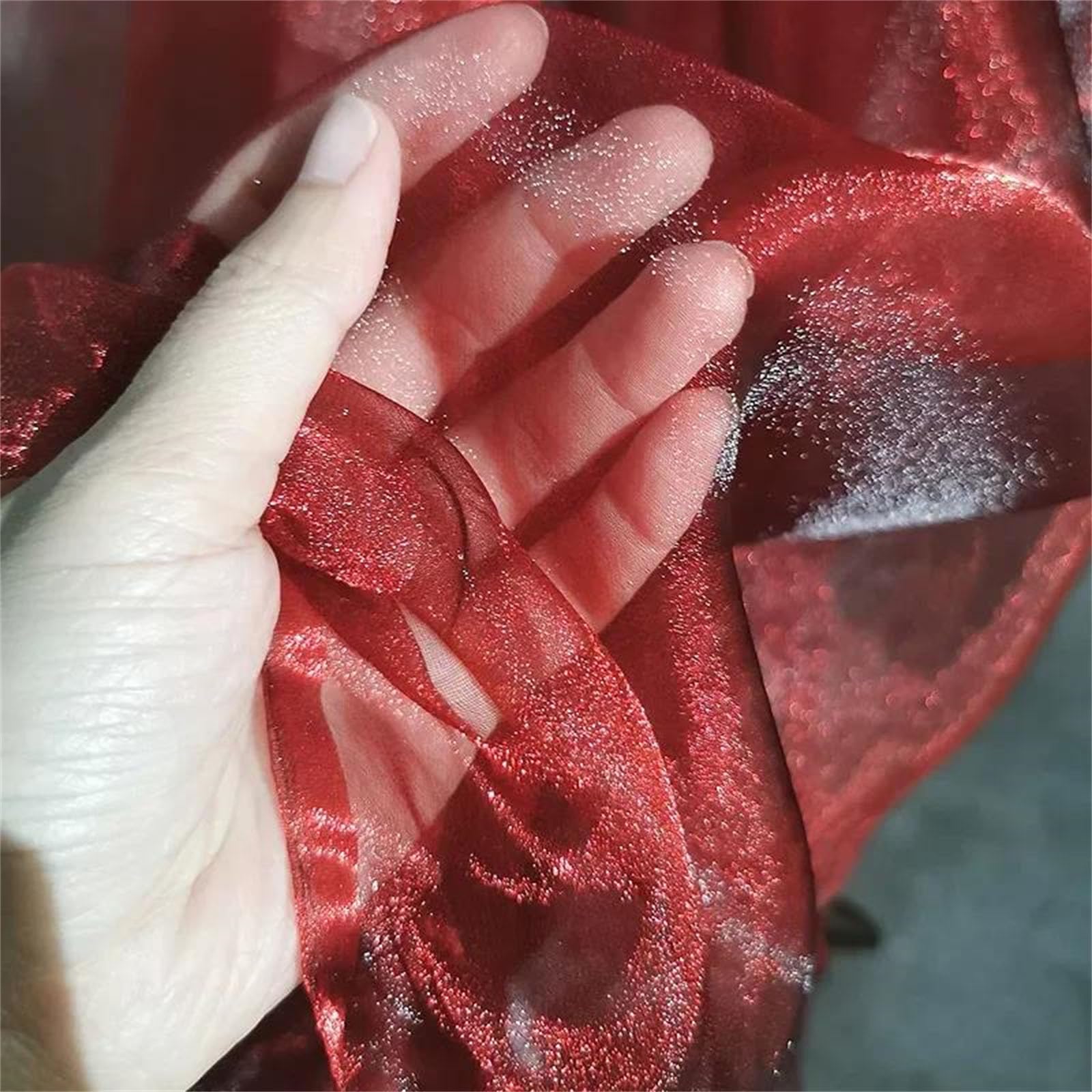 Tela de organza, Tela de organza poliéster con purpurina cristal, 150 cm ancho, 1-1,5 metros, color rojo vino(1 meter)
